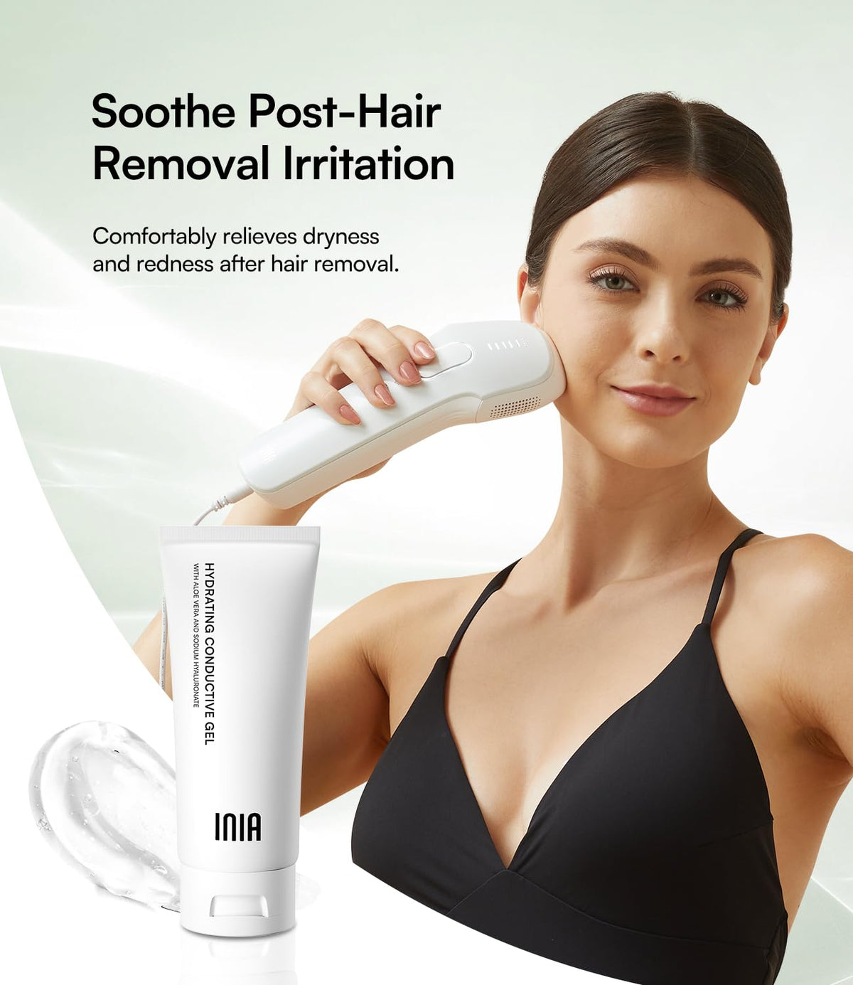 INIA gel calming post-hair-removal skin to reduce discomfort and hydrate