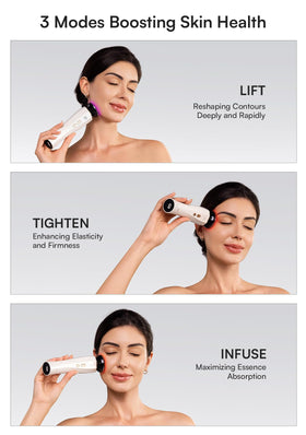 INIA massaging cheek and jawline to support a lifted appearance
