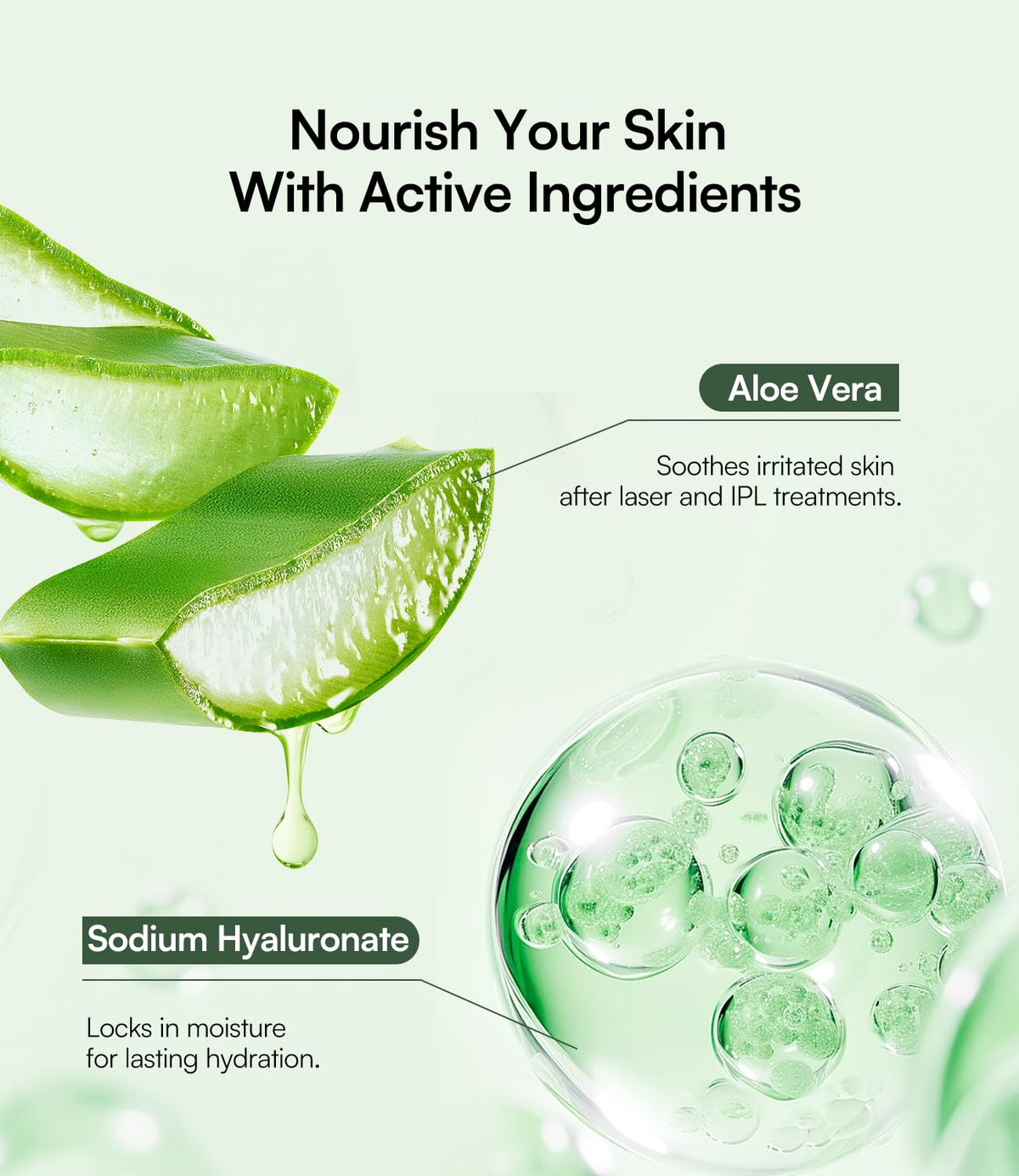 INIA close-up gel droplet texture showing smooth hydration and non-greasy finish