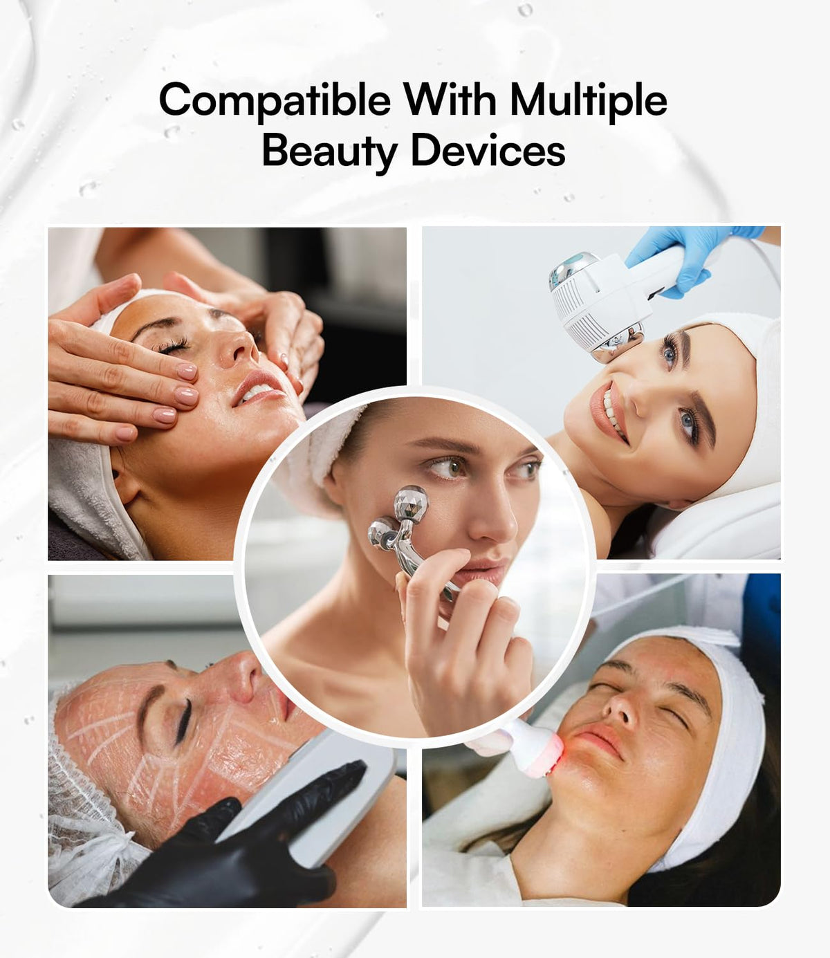 INIA gel applied while a facial device glides, improving treatment comfort