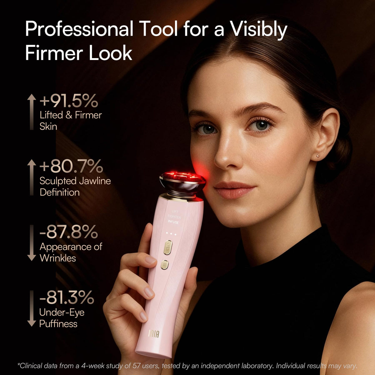 INIA detailed red LED lights visible to encourage skin radiance and tone