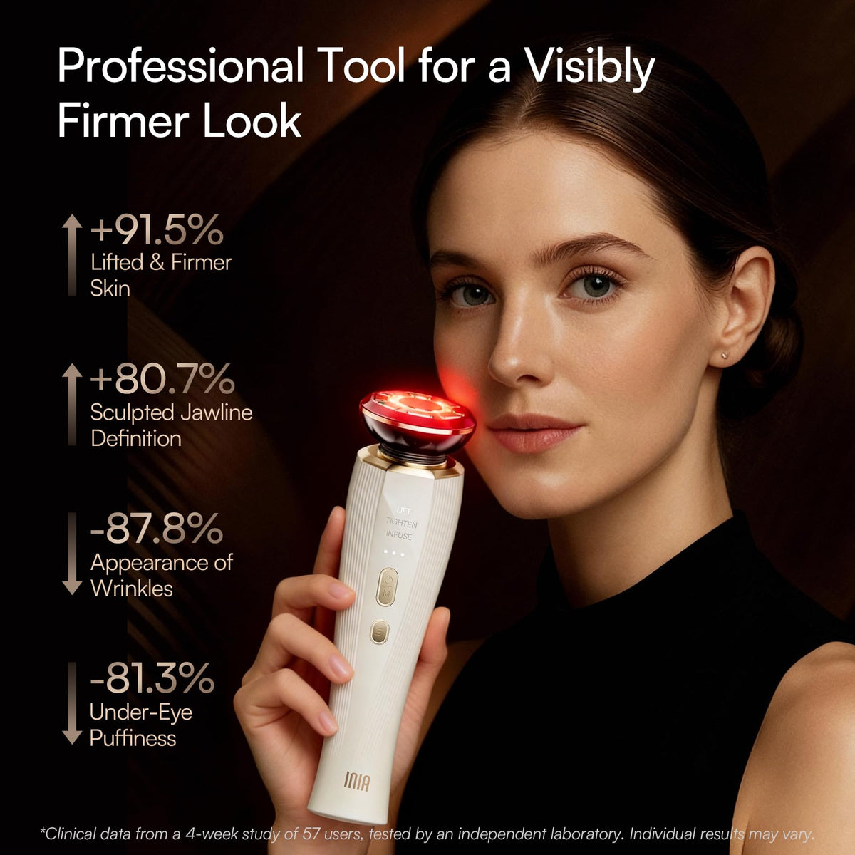 INIA red LED panel detail highlighting therapeutic light technology for skin care