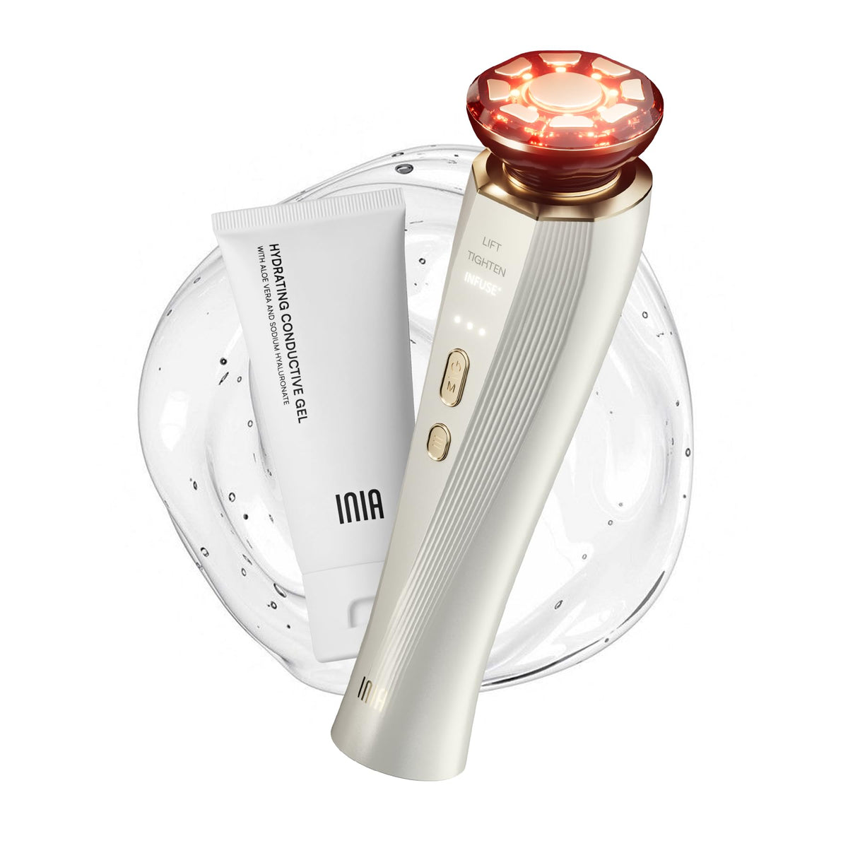 INIA device front view showing controls and sleek white finish for easy home use