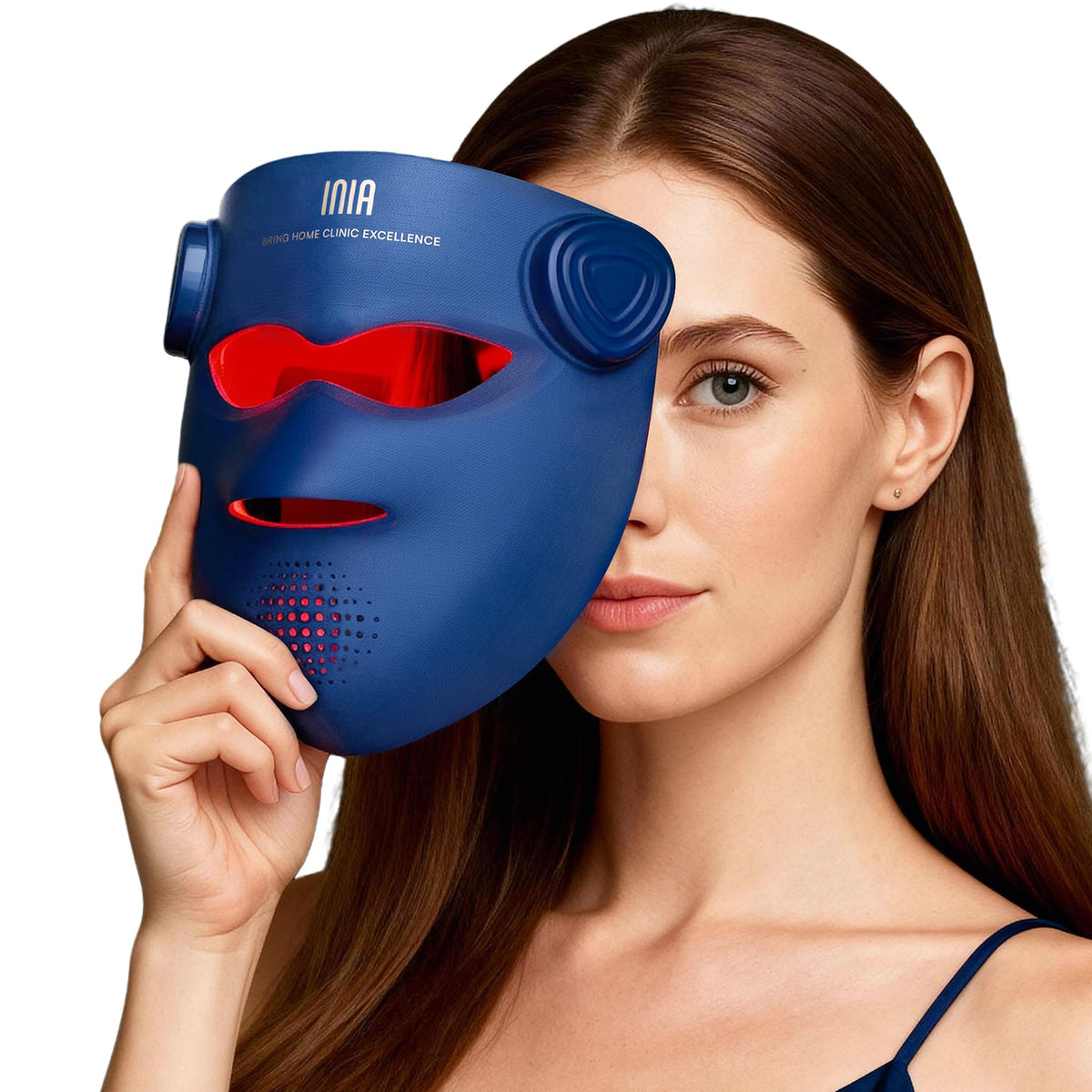 INIA front view of mask showing full-face LED coverage and comfortable fit