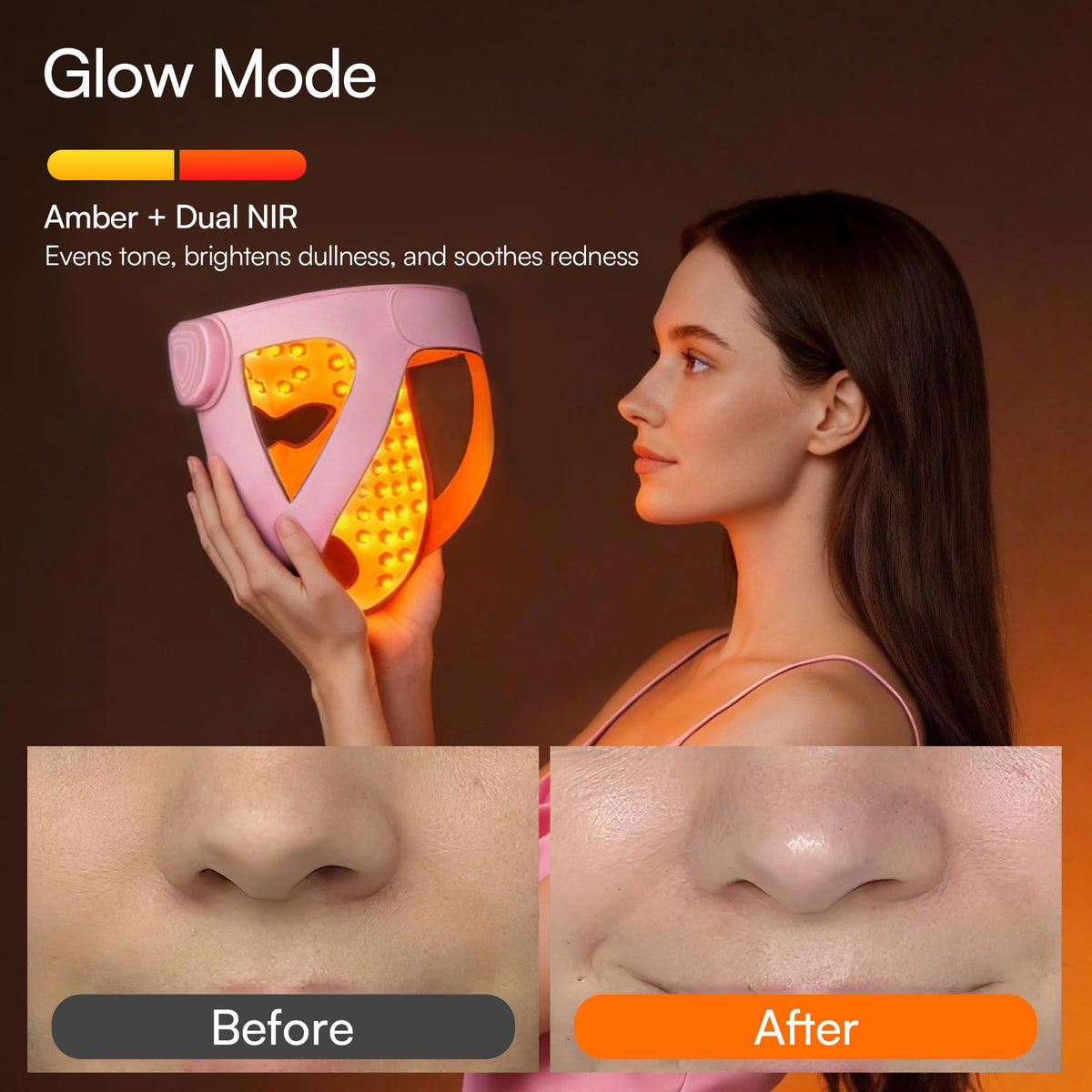 INIA model wearing mask while reclining to illustrate cordless use during relaxation