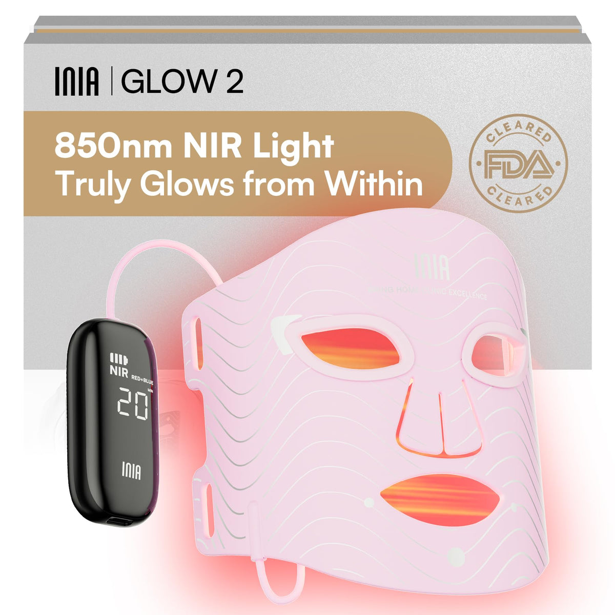INIA mask front view showing full LED panel for even facial coverage