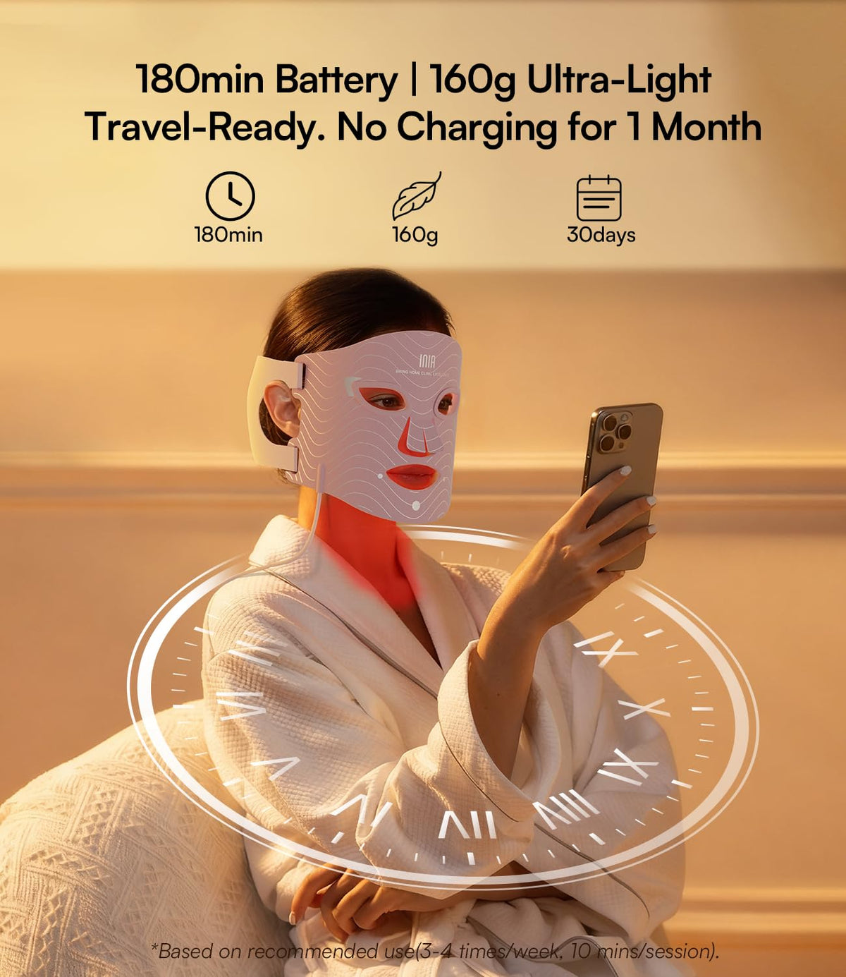 INIA mask in a calm home setting portraying easy at-home sessions