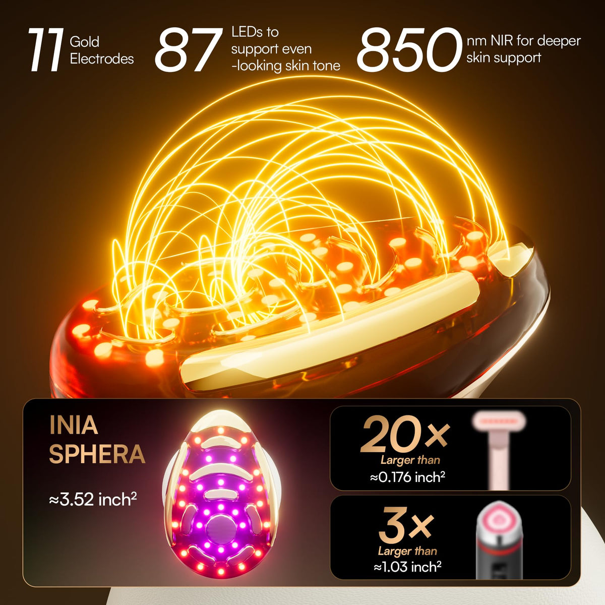 INIA SPHERA handle texture and gold accents for comfortable spa-like grip