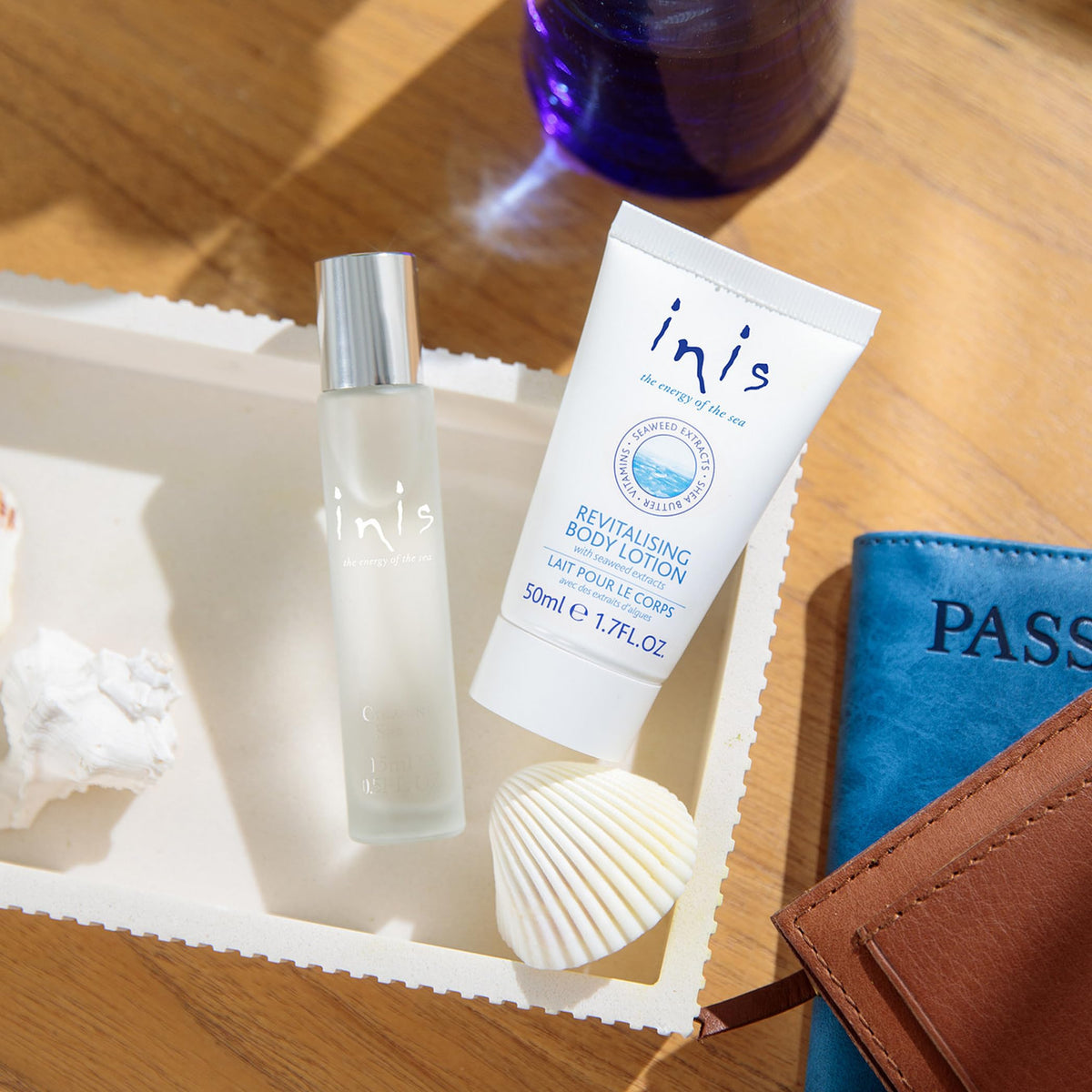 Inis body lotion texture on pump emphasizing lightweight hydration