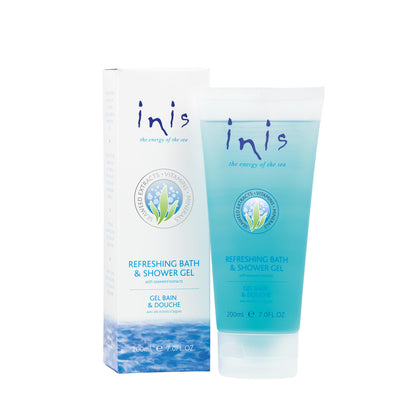 Inis front bottle view showing clean packaging and ocean scent benefits