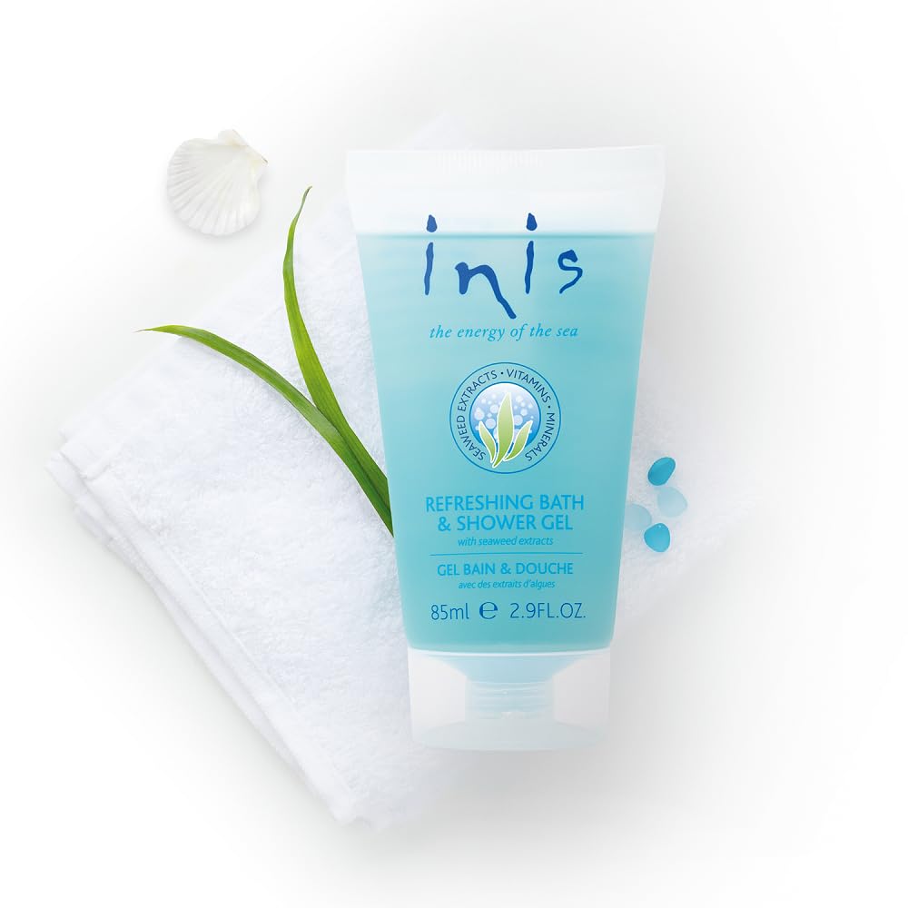 Inis travel bottle inside a toiletry bag demonstrating portability and convenience