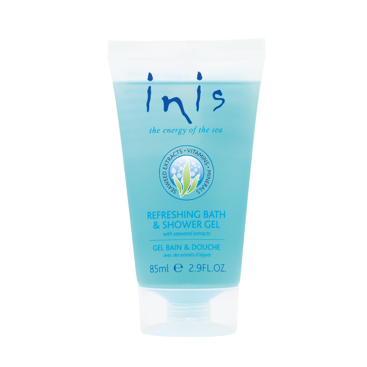Inis travel bottle front packaging showing brand and ocean-fresh scent benefits