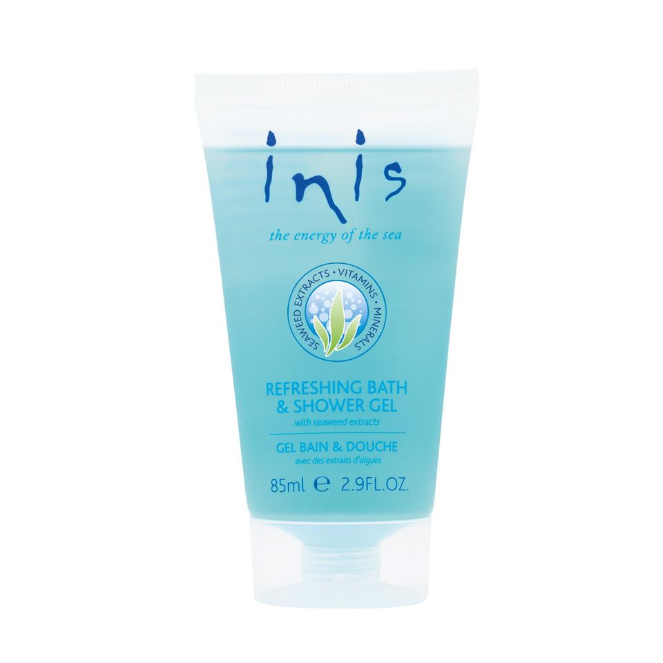 Inis travel bottle front packaging showing brand and ocean-fresh scent benefits
