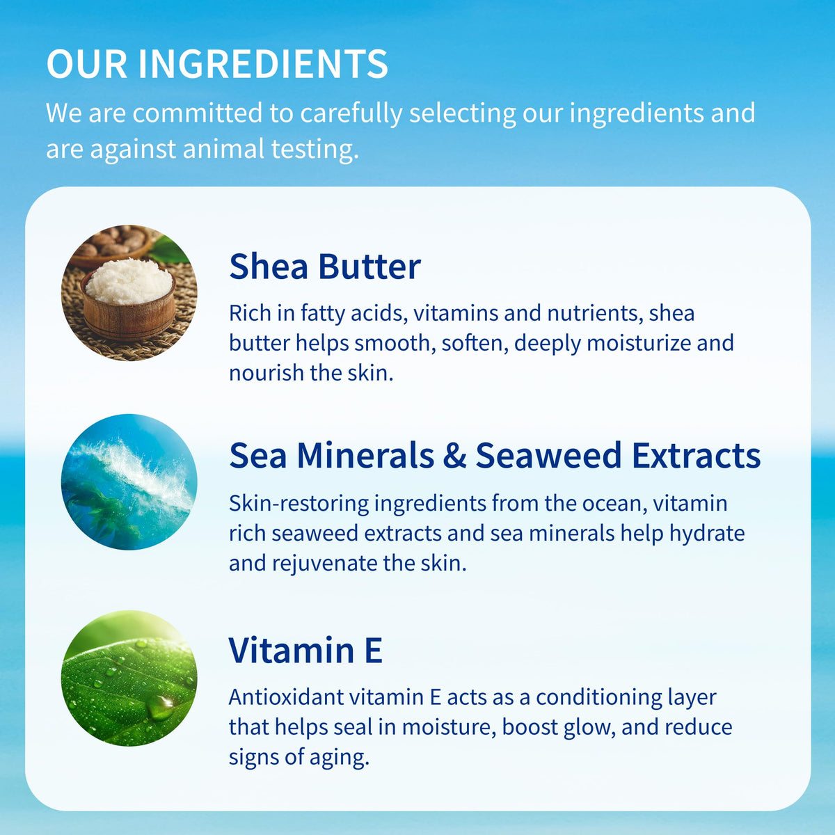 Inis the Energy of the Sea label close-up highlighting seaweed and shea butter ingredients