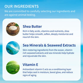 Inis the Energy of the Sea label close-up highlighting seaweed and shea butter ingredients