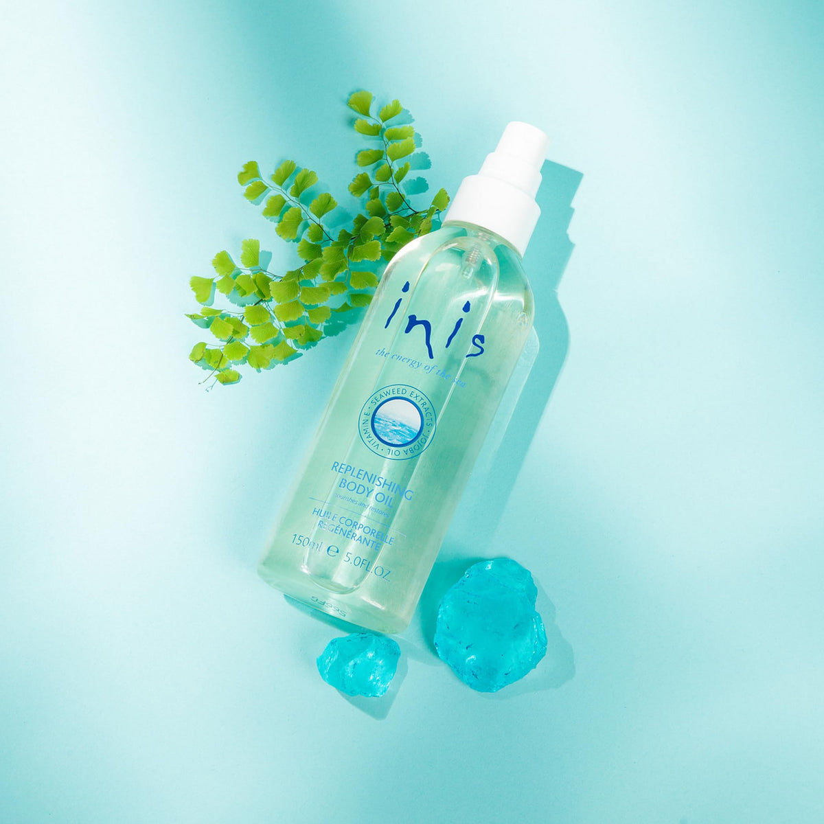 Inis the Energy of the Sea oil droplet on skin showing lightweight absorbency