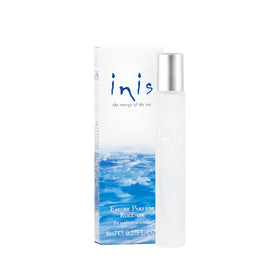 Inis roll-on front bottle showing frosted pebble design and portable size