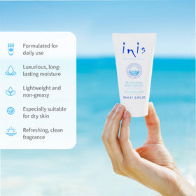 Inis the Energy of the Sea travel-size next to toiletries showing compact convenience