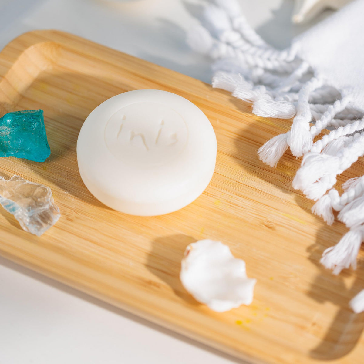 Inis soap styled in a bathroom lifestyle shot conveying fresh ocean scent