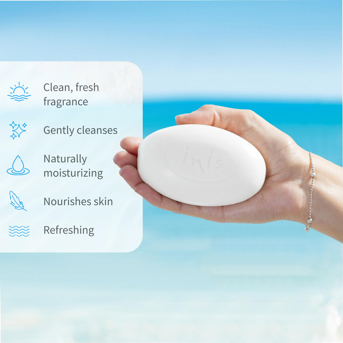 Inis the Energy of the Sea label detail showing ingredients and shea butter benefit nourishing formula