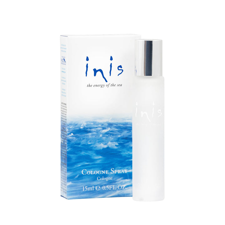 Inis travel bottle front showing frosted pebble bottle and shell cap benefits portability