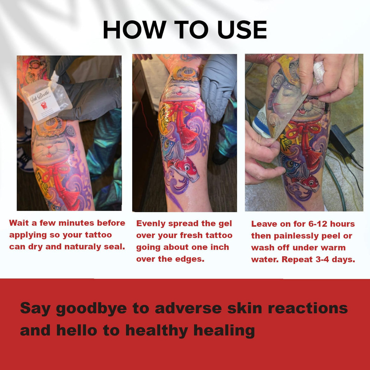 Ink Beetle dried film comparison showing clear protective layer for tattoos