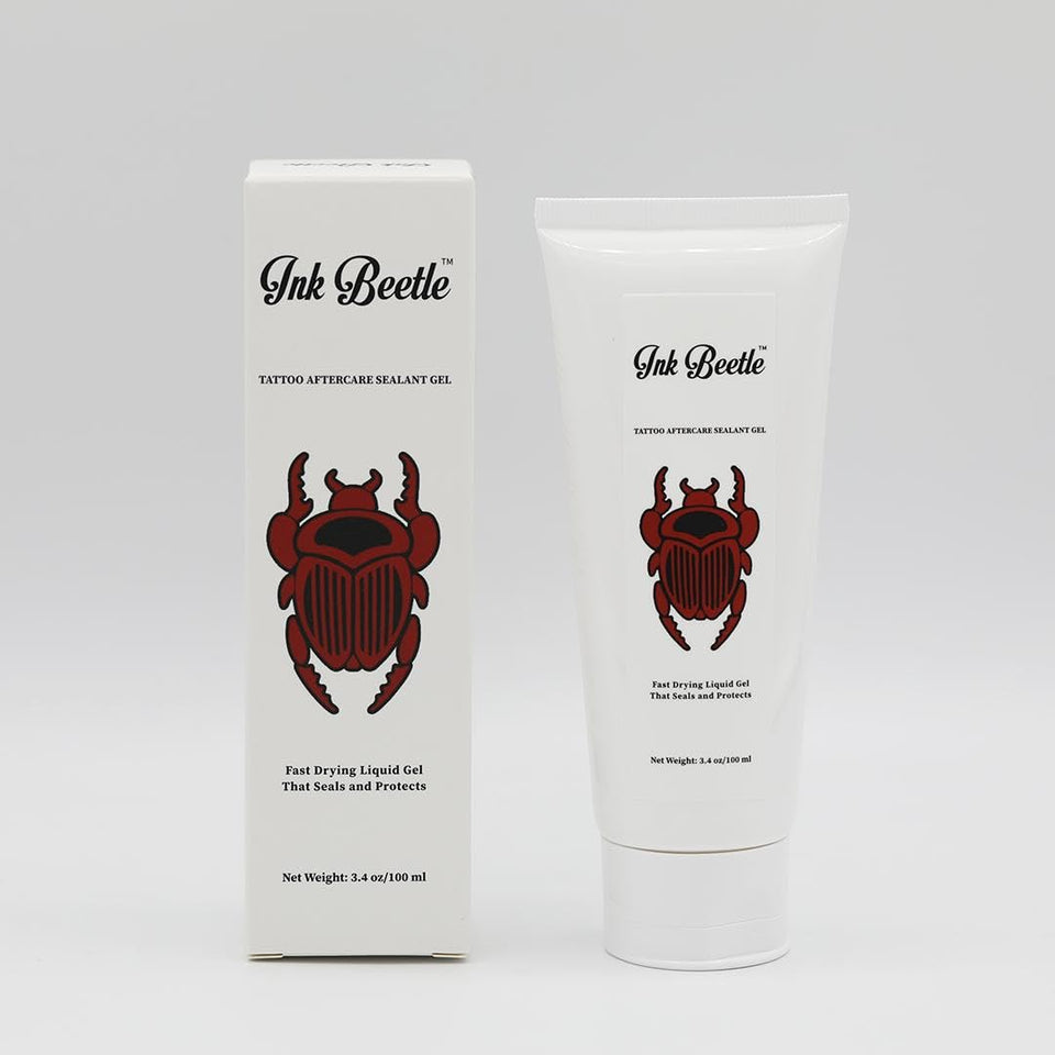 Ink Beetle front bottle showing product and branding protects tattoo