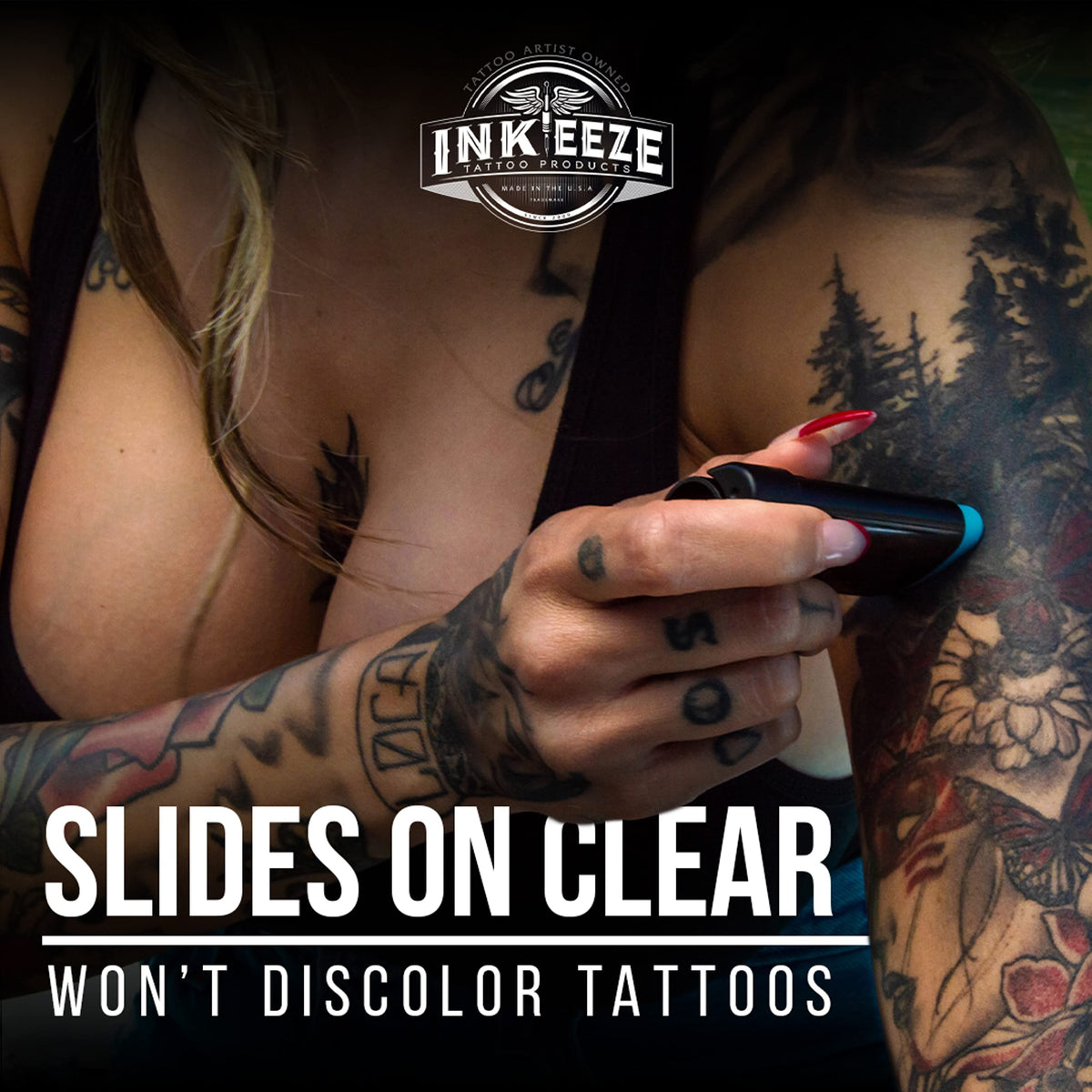 INK-EEZE used on beach lifestyle scene for outdoor sun defense