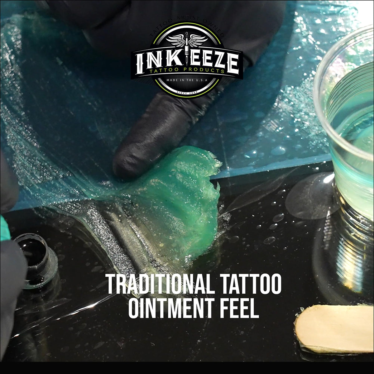INK-EEZE texture close-up illustrating smooth spreadability advantage