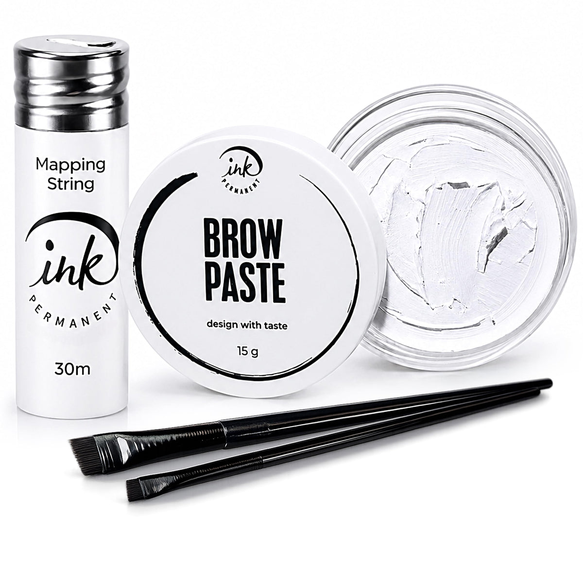 Ink Permanent front packaging showing full brow mapping kit benefits