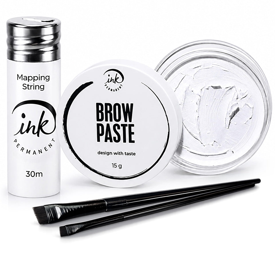 Ink Permanent front packaging showing full brow mapping kit benefits
