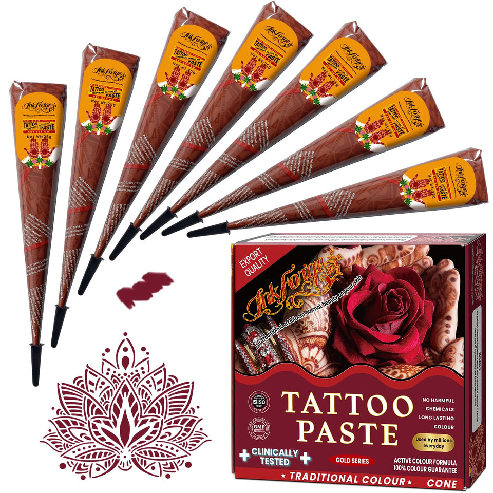 InkForge front packaging showing seven reddish-brown cones and kit contents for easy use