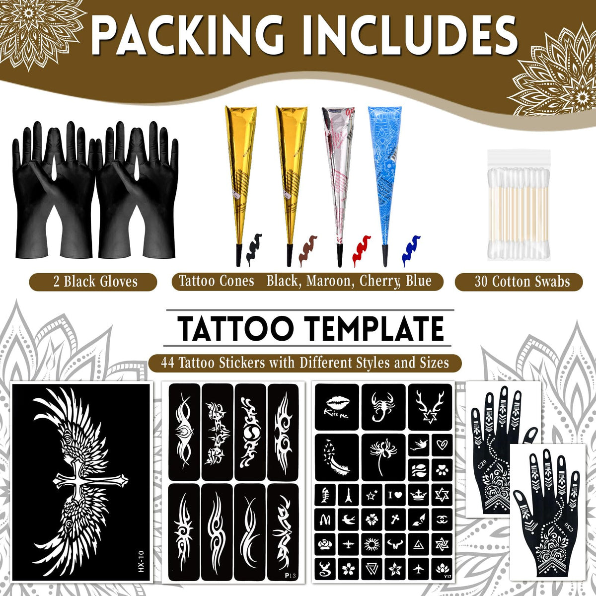 InkForge array of 44 stencil designs displayed flat for selection