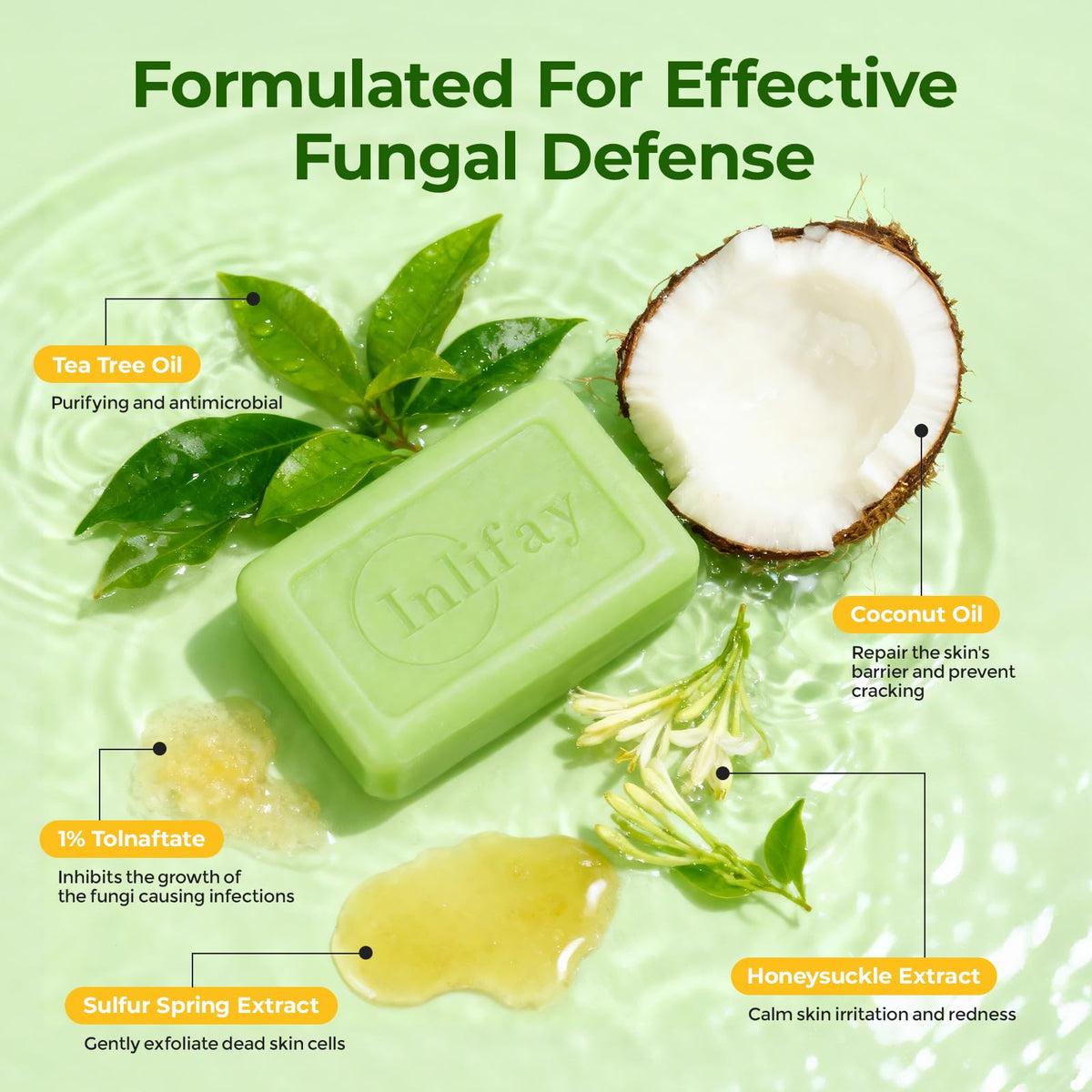 Inlifay product label highlighting tolnaftate 1% active ingredient benefits