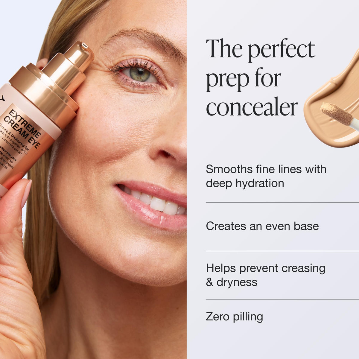 Innbeauty Project cream applied under eye demonstrating smooth application benefit: makeup-ready base