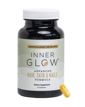 Inner Glow front bottle showing clean label and branding benefit: trusted doctor-developed formula