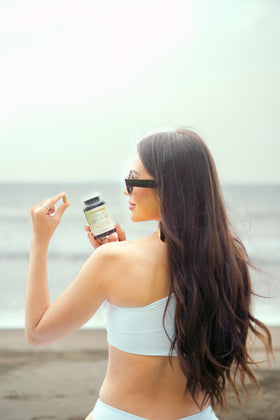 Visual of hair skin nails icons with Inner Glow bottle benefit: supports visible beauty improvements
