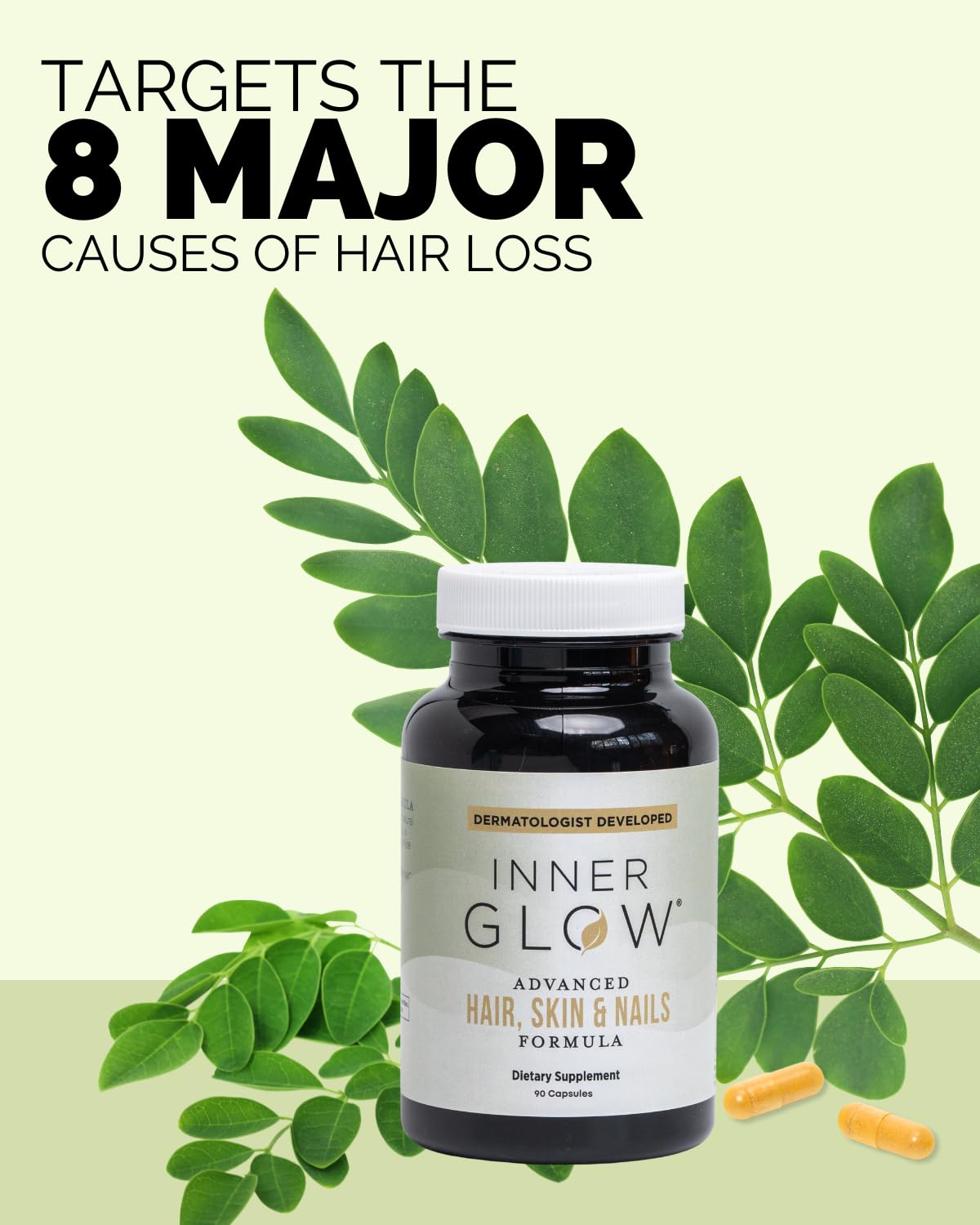 Inner Glow bottle on bathroom counter lifestyle scene benefit: integrates into daily routine