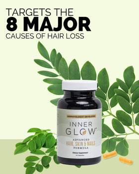 Inner Glow bottle on bathroom counter lifestyle scene benefit: integrates into daily routine