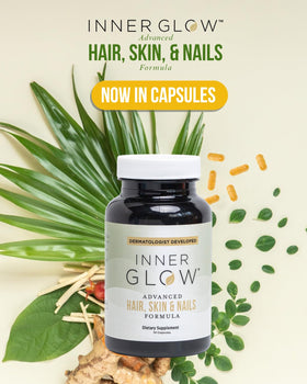 Inner Glow tablets close-up showing smooth finish and benefit: easy daily capsules