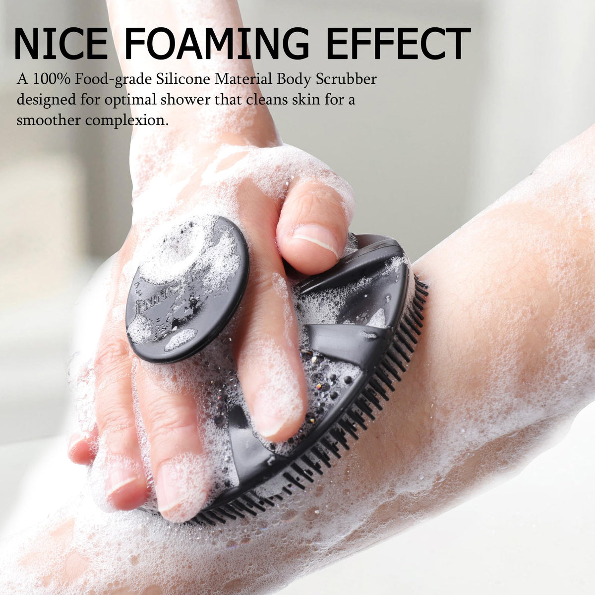 INNERNEED close-up of soft silicone bristles showing gentle exfoliation and lathering
