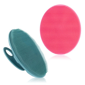 INNERNEED front view showing pink and dark green brushes for gentle cleansing