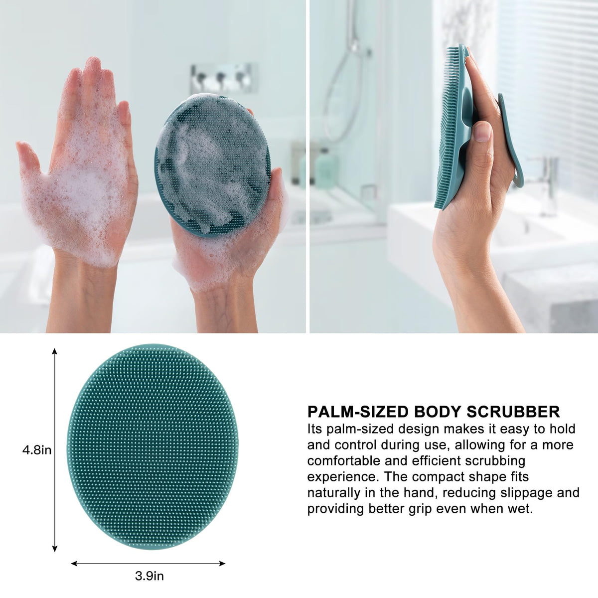 INNERNEED brush held in hand with clip showing secure non-slip grip benefit
