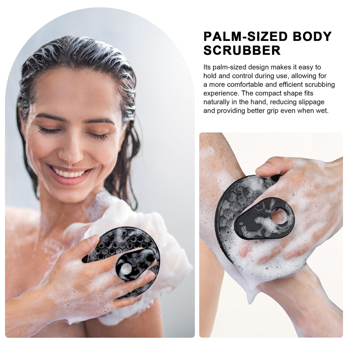 INNERNEED scrubber held in hand showing ergonomic grip and secure control