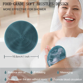 INNERNEED scrubber in hand showing size and easy travel-friendly portability