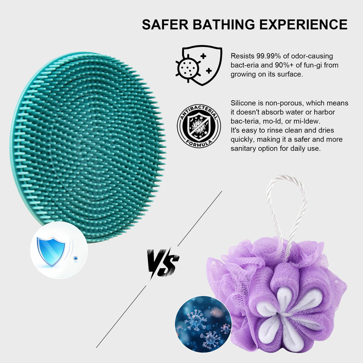 INNERNEED scrubber beside gym bag showing travel-friendly compactness