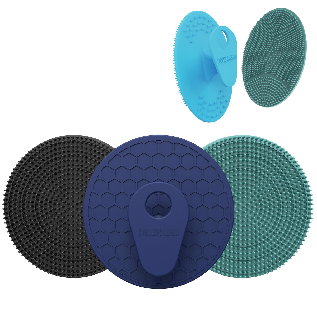 INNERNEED scrubber used on shoulder area showing reach and gentle cleaning
