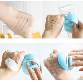 INNERNEED brush in wet shower setting showing safe use with cleansers