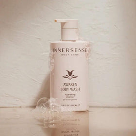 INNERSENSE in-shower use showing how the cleanser lathers and rinses clean