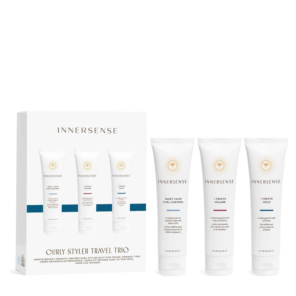 INNERSENSE travel trio front packaging showing three 2 oz stylers for convenient travel